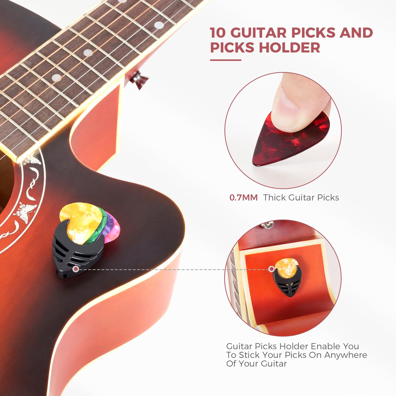 Cejilla de guitarra, afinador, colgador de pared para guitarra, púas de guitarra, limpiador de cuerdas de guitarra, kit de accesorios para guitarra, violín, bajo, ukelele