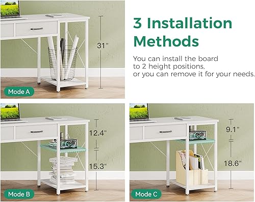 Miniatura 5 de Coleshome Escritorio pequeño para computadora con cajones, escritorio reversible de oficina en casa de 40 pulgadas con estantes de almacenamiento,