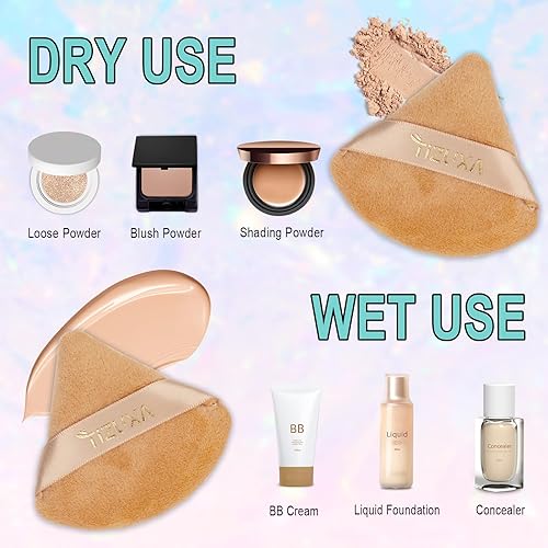 Miniatura 2 de Tizuxa 8pcs Soplos de polvo para el ajuste del polvo de la cara Triángulo Maquillaje Soplo de Polvo para Fundación Cosmética Suelta Velour