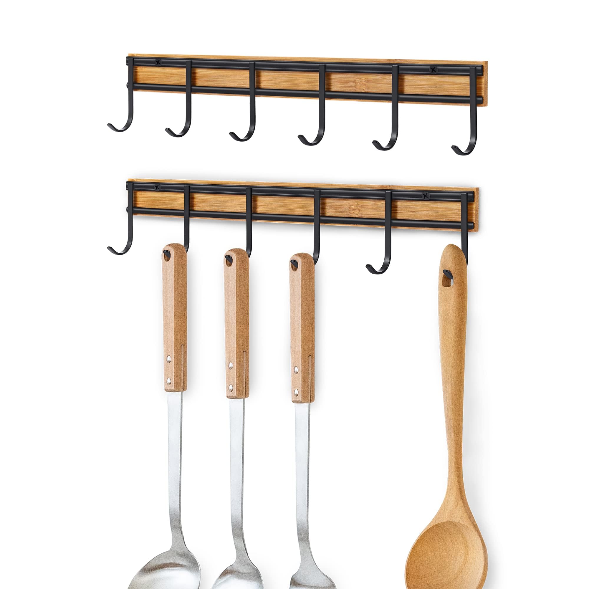 ANGOSUFI Kitchen Utensil Hook Rack Kitchen Utensil Hanging Organizer Kitchen Rail with 6 Hooks