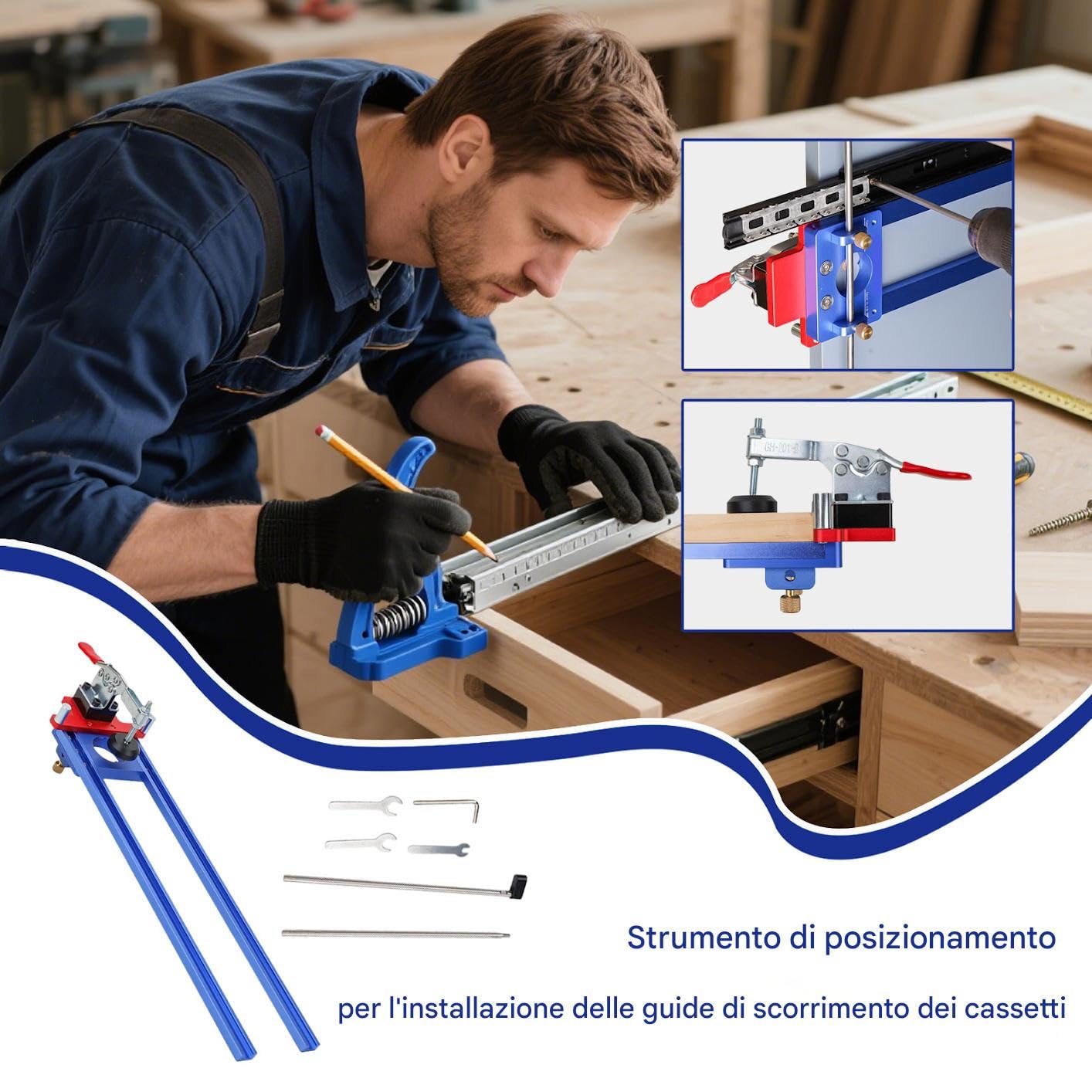 Guida Per Montaggio Cassetti | Guida Per Montaggio Cingoli Cassetti - Utensili Falegnameria Antiscivolo Per Laboratorio Casa Scrivanie Ufficio - Mobili Tavolo Toeletta Cucina Falegnami