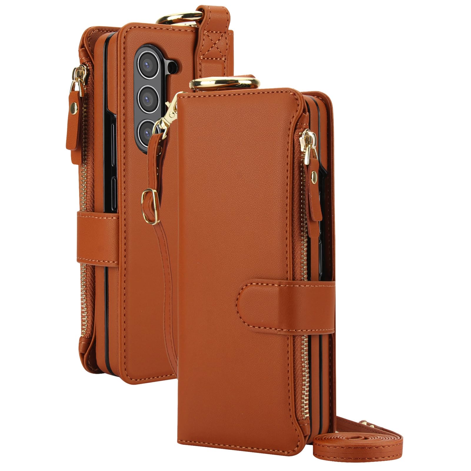 Custodia In Pelle For Samsung Galaxy Z Fold 8 Ultra, Portafoglio A Tracolla Slot For Schede Flip Stand Funzione Cover Passante For Cordino Tracolla Lunga Protezione Anticaduta Shell(Orange)