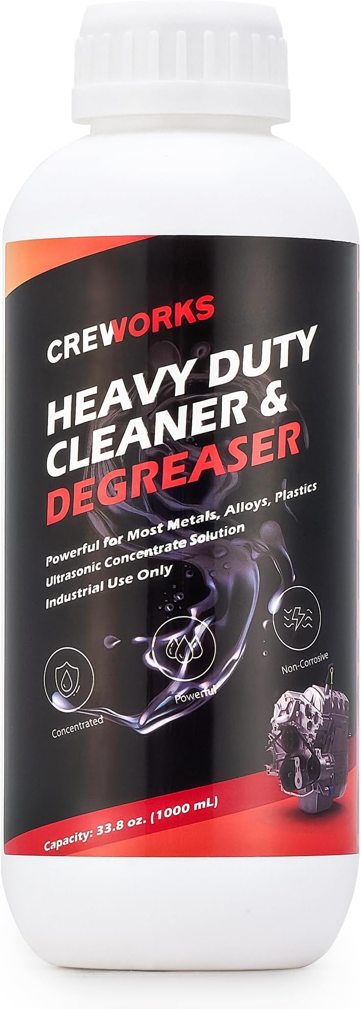 CREWORKS Ultrasonic Cleaner Solution for Carburetors and Engine Parts, 34 fl oz Ultrasonic Cleaning Solution Works with Ultrasonic Machines, Extra Concentrated Cleaning Fluid for Industrial Use