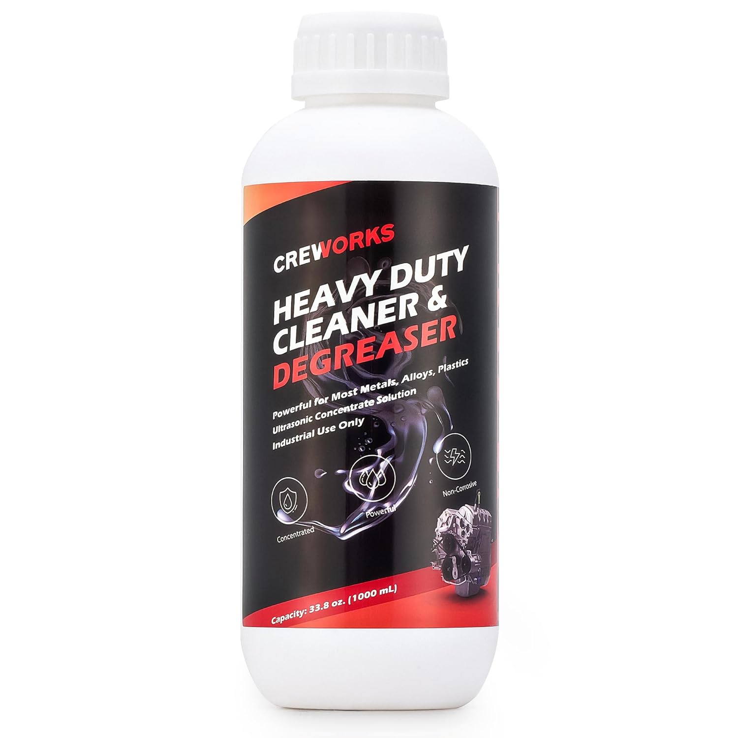 CREWORKS Ultrasonic Cleaner Solution for Carburetors and Engine Parts, 34 fl oz Ultrasonic Cleaning Solution Works with Ultrasonic Machines, Extra Concentrated Cleaning Fluid for Industrial Use