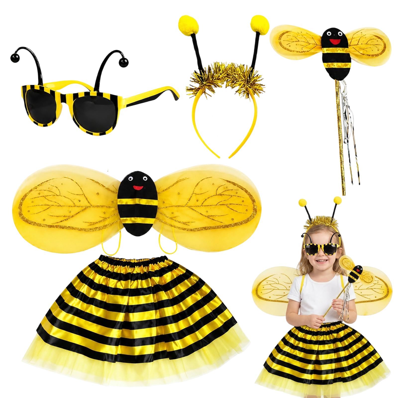 5Pcs Bee Costumes for Kids, Bumble Bee Costume Kids,for Girls Dress Up