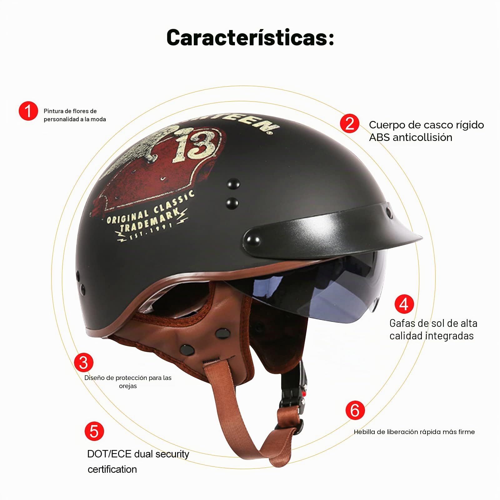 Cascos De Motocicleta para Hombres y Mujeres Aprobado por Dot, Cascos De Ciclomotor con Viseras El Cabezal Anticolisión Protege La Seguridad Vial De Los Usuarios