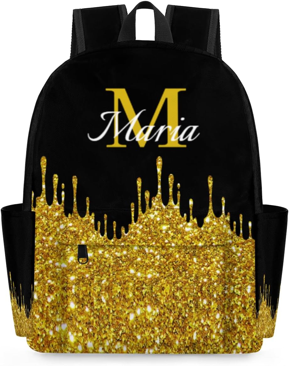Amazon.com | OMFUNS Gold Glitter Customized Kids Backpack for Boys ...