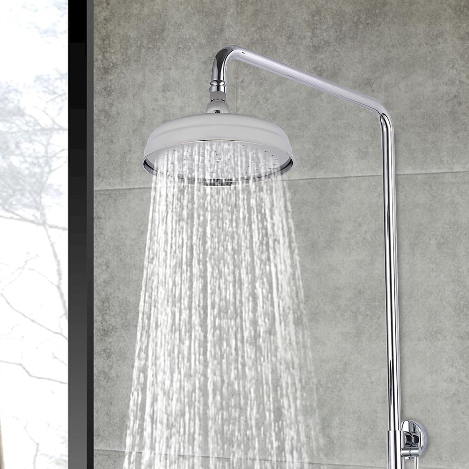 Słuchawka prysznicowa ze stali nierdzewnej, deszczownica 20 cali, antyczny design, średnica 20 cm, regulowana 360°, przyłącze G1/2, chromowana powierzchnia, do łazienki, wytrzymała, trwała