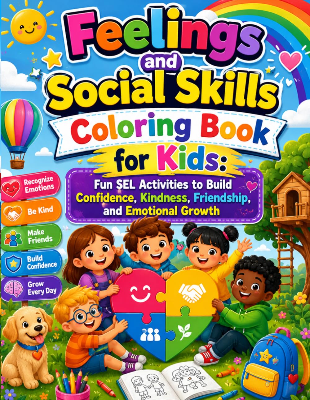 Feelings and Social Skills Coloring Book for Kids: Fun SEL Activities to Build Confidence, Kindness, Friendship, and Emotional Growth
