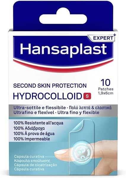 Hansaplast Second Skin Protection Cerotti Idrocolloidali S, Cerotti cicatrizzanti con capsula curativa per dita delle mani, Forte adesione, Sottili e flessibili, 1 confezione da 10 pezzi 1,9 x 6 cm - 1