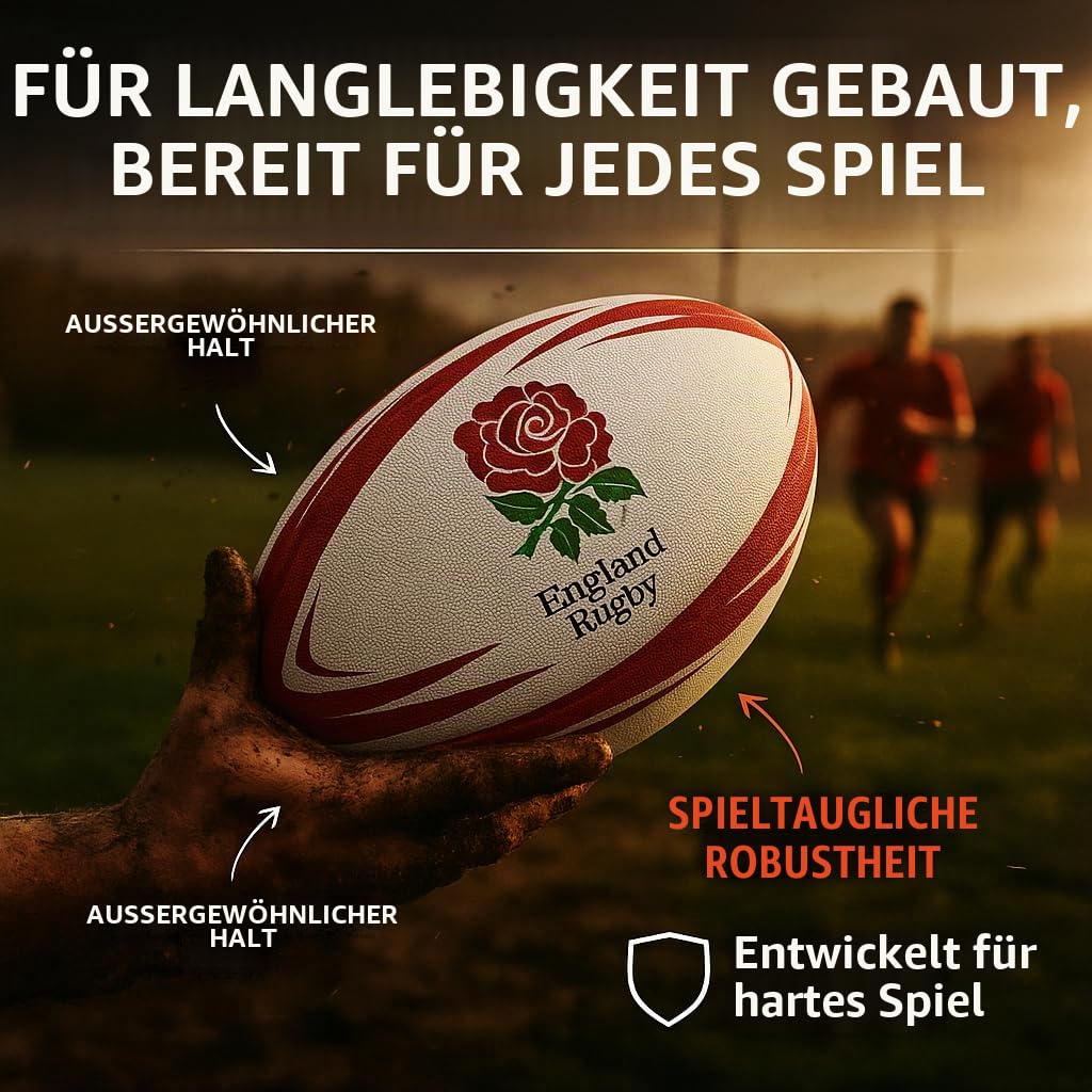 Officially Licensed England Rugby Ball | Size 5, Red and White, RFU