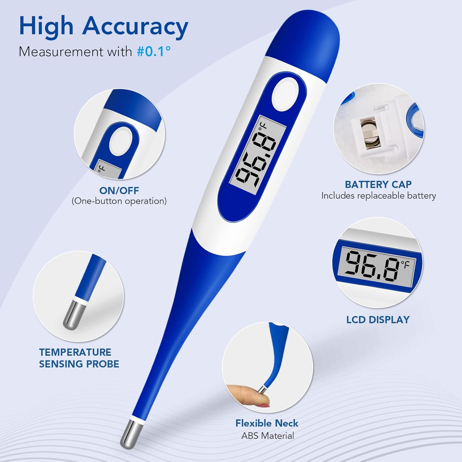 Thermometer, 2 Pack Digital Oral Thermometer, Detect Fever Quickly, Oral Armpit and Rectal Thermometer with FDA Certification, for Babies Children and Adults, Blue. : Health & Household