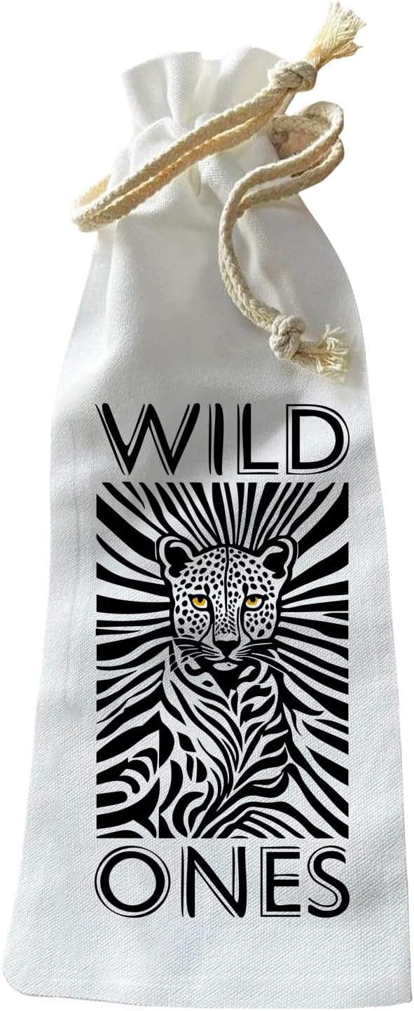 Jolitee Wine Bottle Gift Bag – Reusable Drawstring Canvas Bag with Striking “Wild Ones” Zebra & Cheetah Print – Unique Gift for Wine Lovers or Hosts