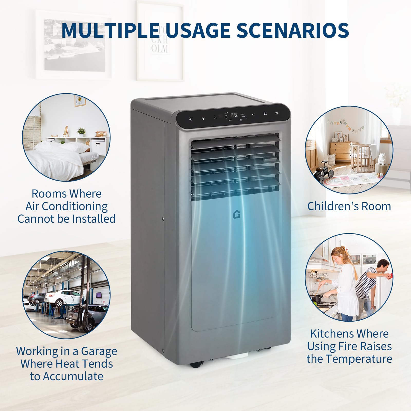 Aire acondicionado portátil de 8000 BTU con control remoto, unidad de CA silenciosa 4 en 1, deshumidificador y ventilador para habitaciones de 350 pies cuadrados. Incluye kit de ventana, temporizador 7