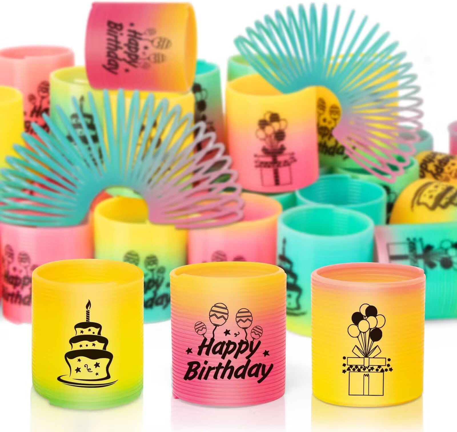 CLEVERZONE 36 Pack Spring Rainbow Magic Fidget Stress Coil Mini Springs Bulk Toys Party Favor For Kids Birthday Carnival Prize Goodie Bag Stuffers For Boys Girls (Birthday)