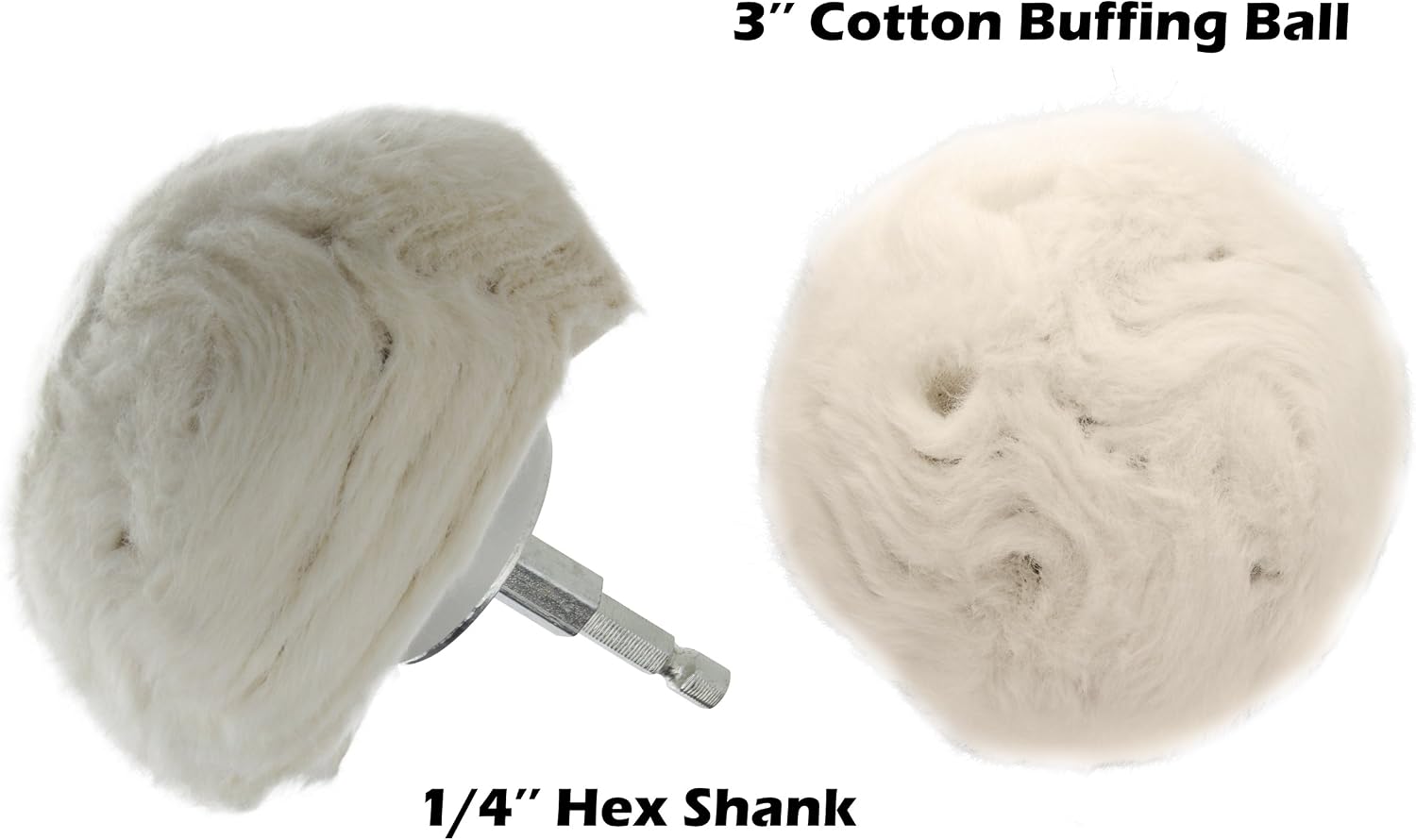 Drixet Extra Thick Large Cotton 4" Buffing Ball w/ 1/4" Hex Shank for Turning Power Drill into High-Speed Polisher