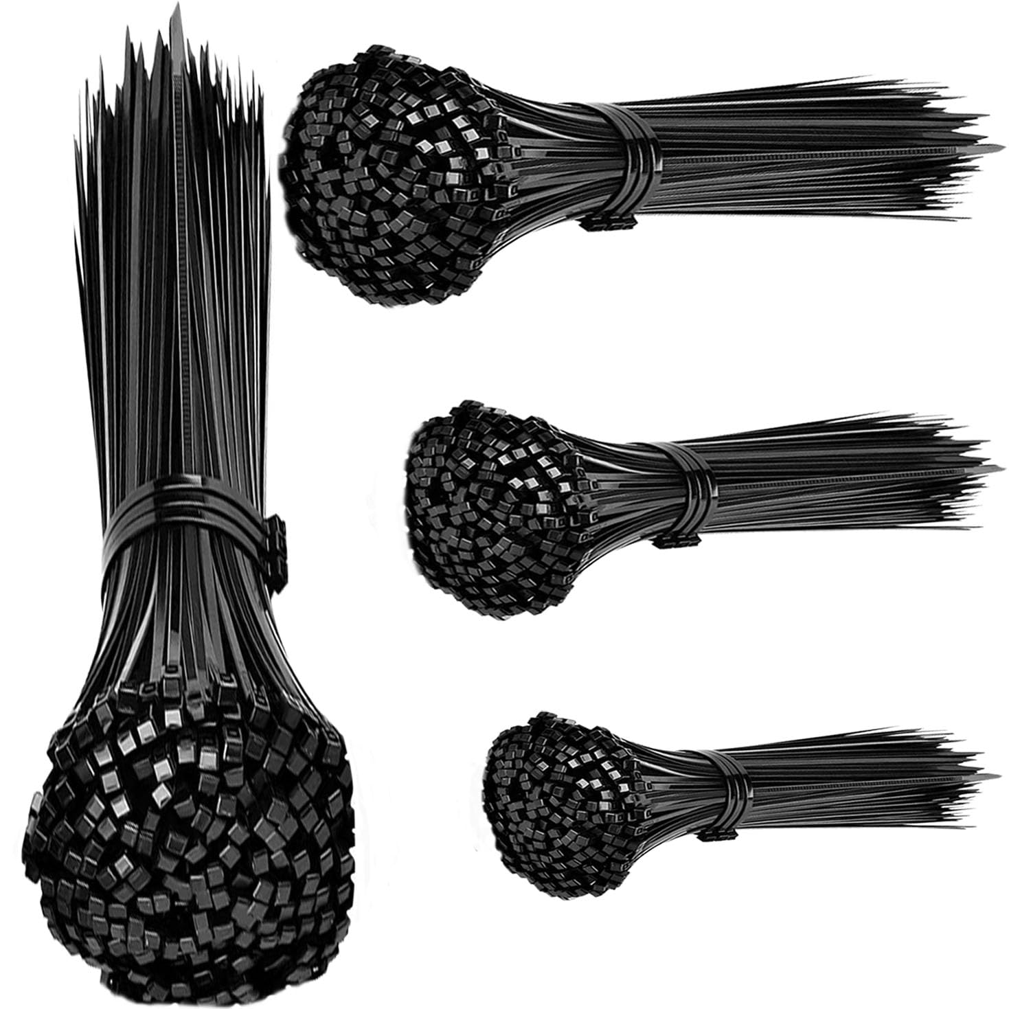 400 Stück Kabelbinder Schwarz Set 100/150/200/300mm, UV-beständig, selbstsichernd für drinnen und draußen - Ideal für Kabelmanagement, Gartenarbeit, Haushalt, Werkstatt, der Garage