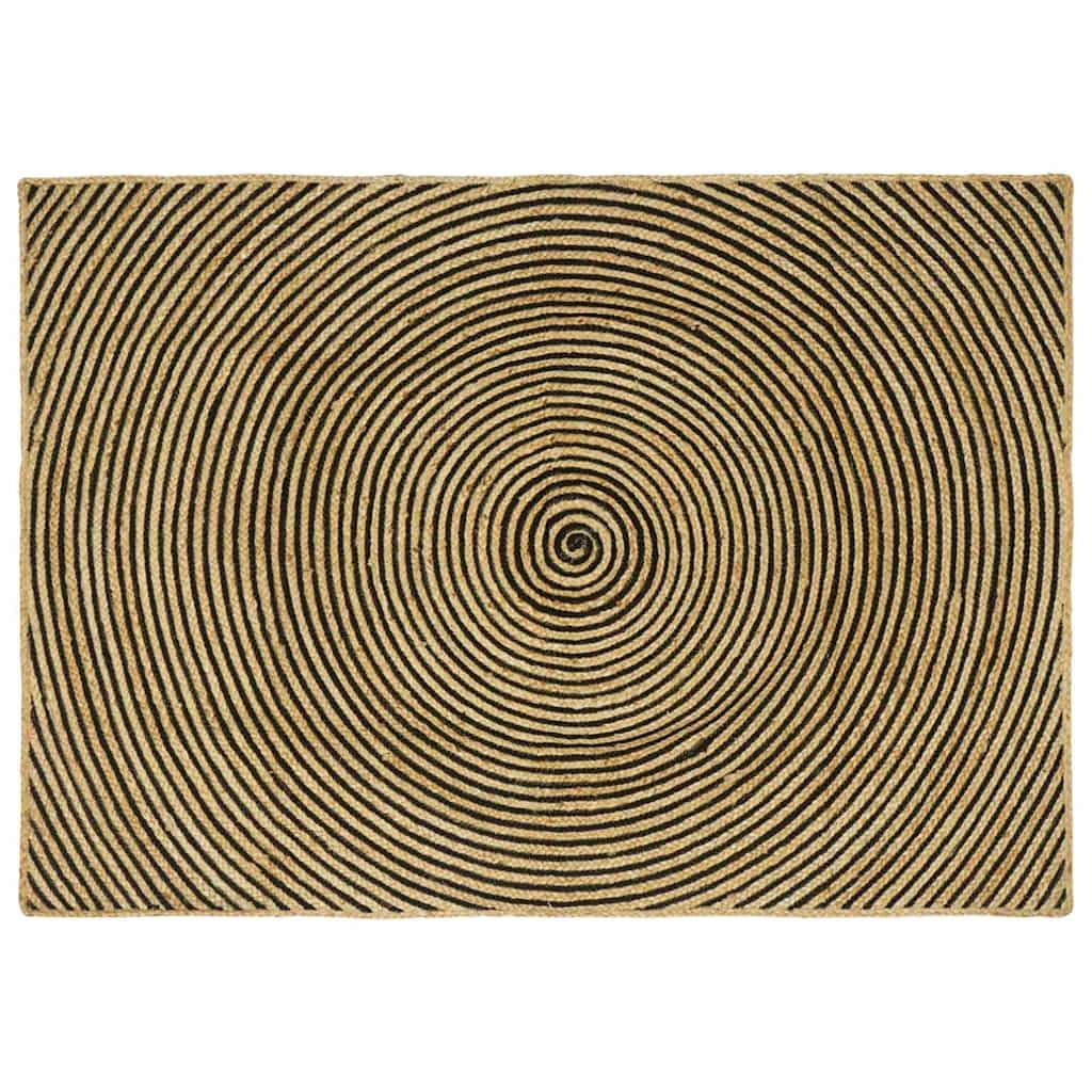 Tapis en jute noir 170 x 120 cm moderne pour salon et chambre chaleureuse