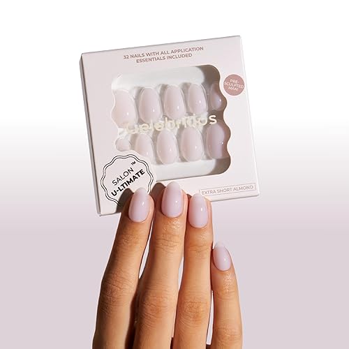 Uñas postizas a presión - Salon U-ltimate™ | Bailarina, Uñas de almendra extra cortas, reutilizables | 16 tamaños - Kit de 32 uñas con pegamento y