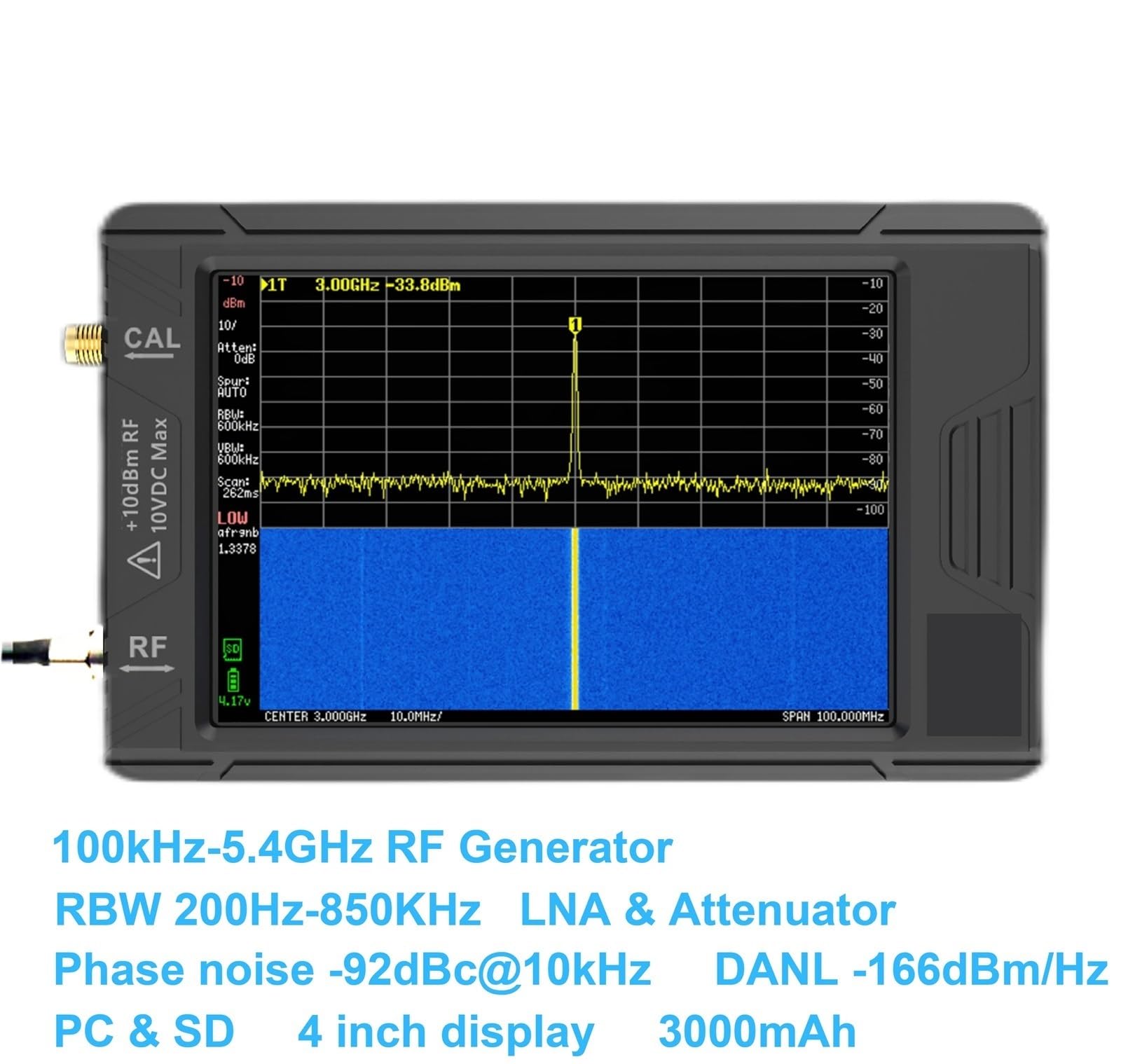 Generatore analizzatore di spettro portatile ULTRA 100KHZ-5.3GHZ con display da 4 pollici e batteria