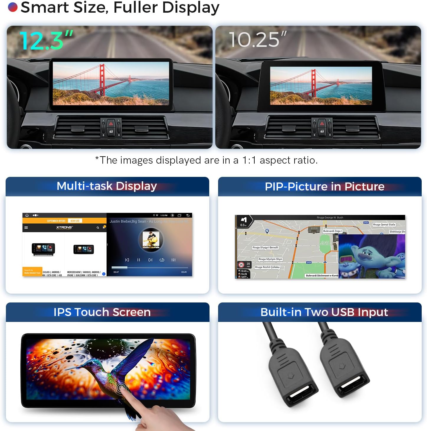 XTRONS 12.3 Inch Android 14 Car Stereo for BMW E60 E61 2009-2012 CIC System, IPS Touch Screen 4+64GB Global 4G Car Radio GPS Navigation Support Wireless Car Play Android Auto