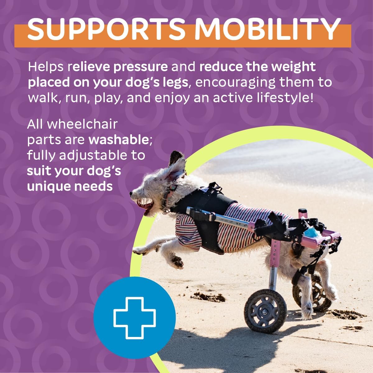 Walkin' Wheels Small Dog Wheelchair, Lightweight Dog Wheelchair for Back Legs, 11-14 lbs, for 7-8 inches Leg Height - Pink