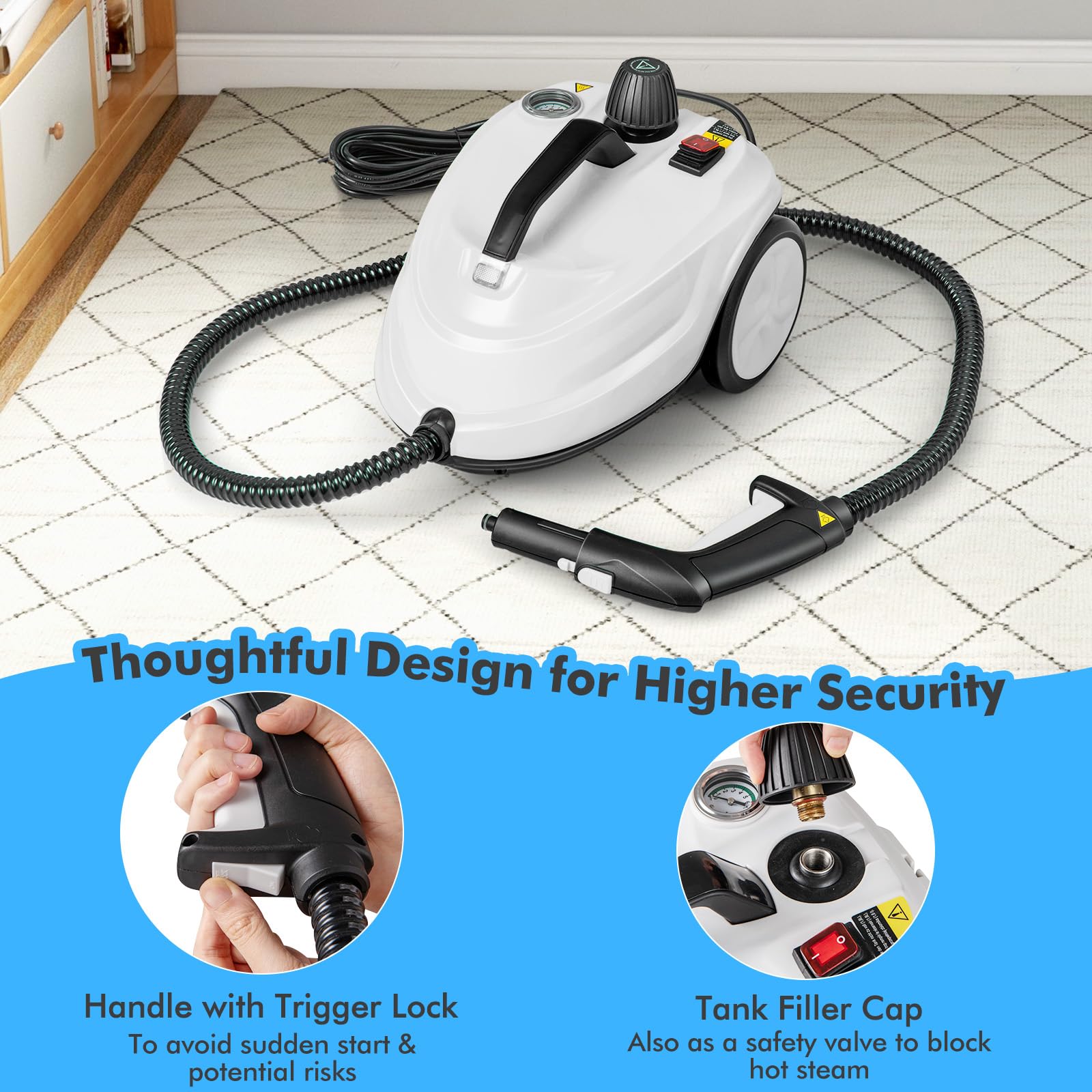 FANTASK Steam Cleaner - Limpiador de vapor (2000 W, incluye 13 accesorios y cable de alimentación de 5 m, presión de vapor: máx. 5 bar, temperatura de hasta 160 ℃, potencia: 108 m², depósito de 1,8 L