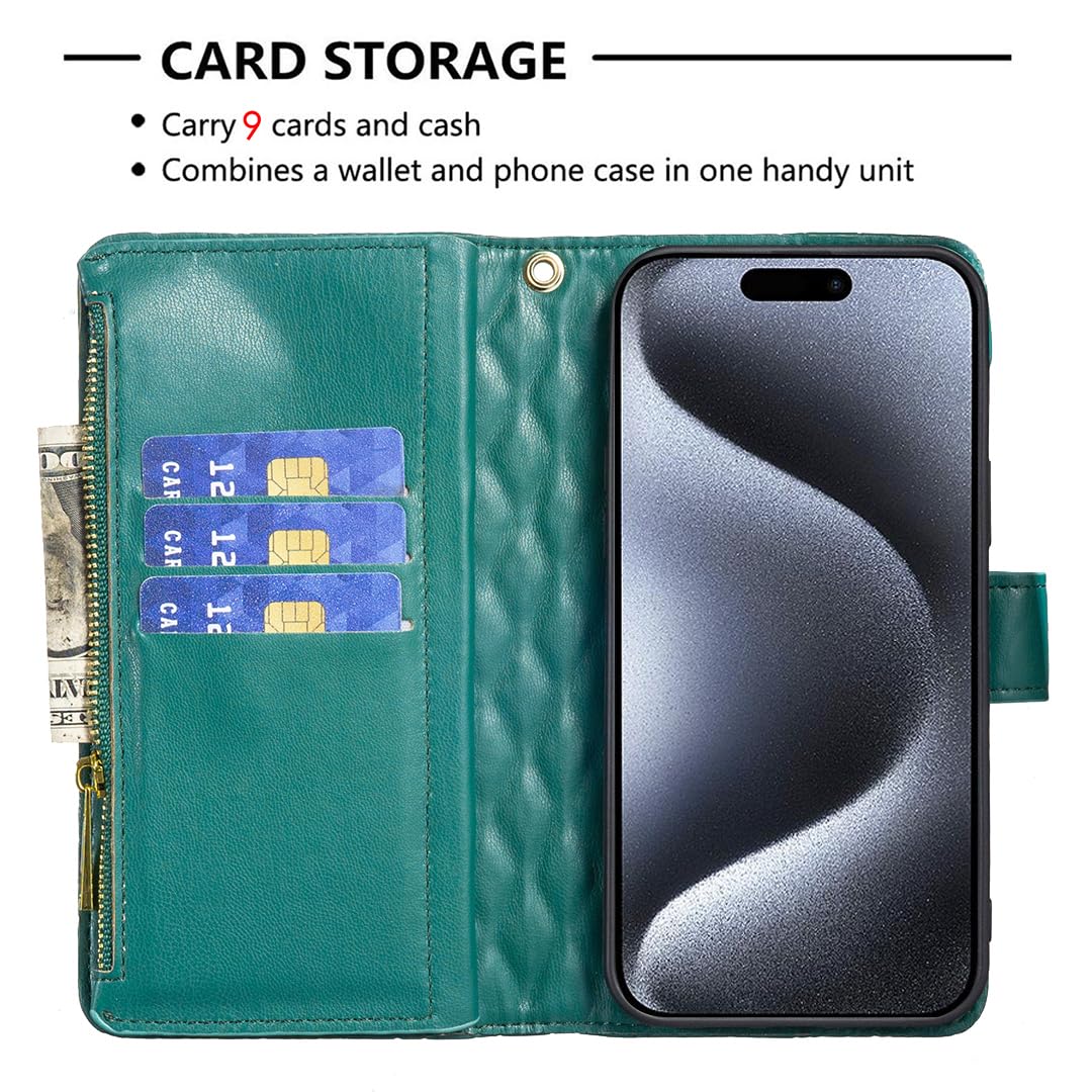 Asuwish Phone Case for iPhone 15 Pro Max 6.7 inch Wallet Cover with Tempered Glass Screen Protector and Flip Card Holder Cell iPhone15promax 5G i Phone15Max Plus iPhone15 ProMax Women Girls Green - Image 4