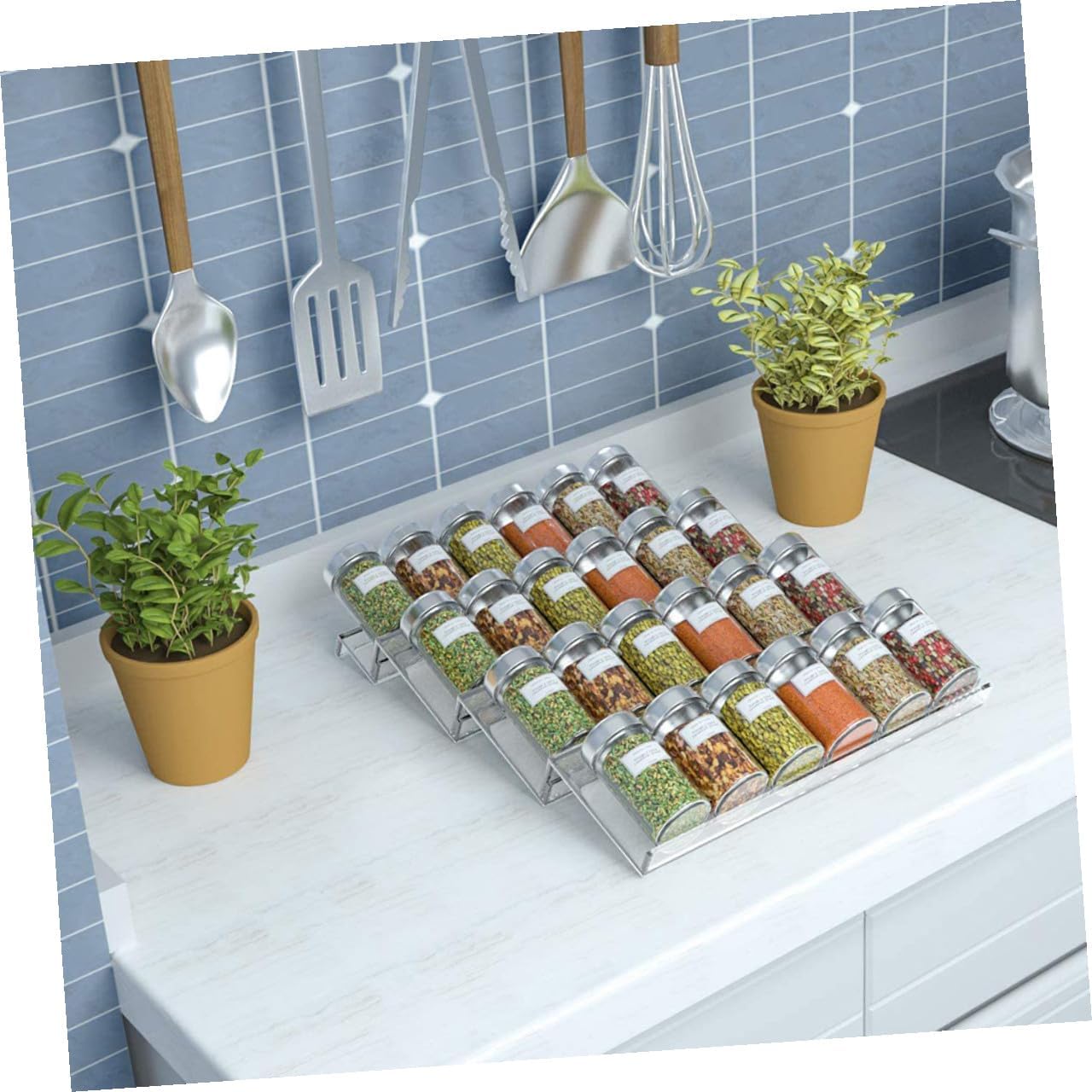 Expandable Acrylic Spice Bottle Rack Drawer Organizer Tiered Seasoning Storage for Kitchen Countertop
