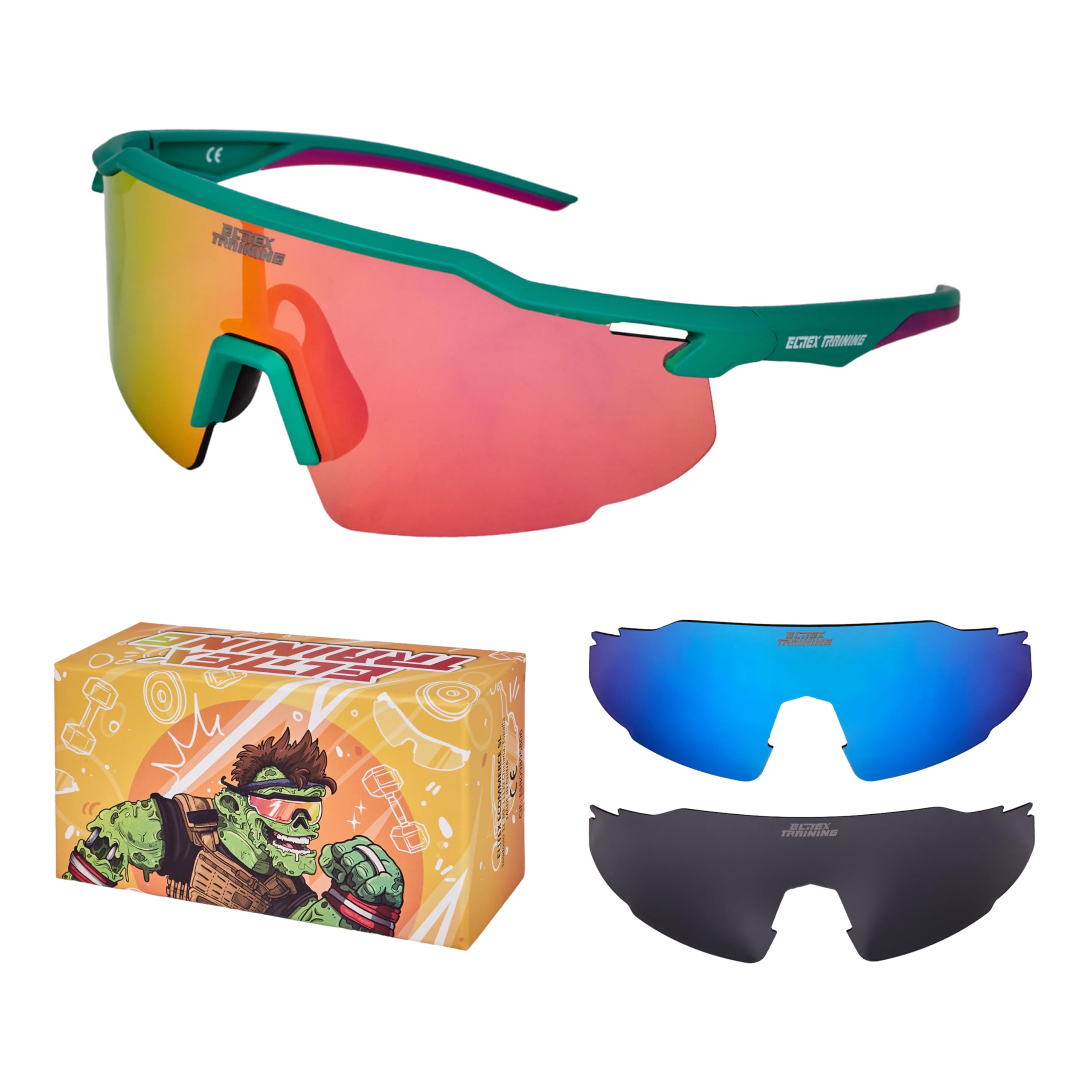 ELITEX TRAINING Vision One gepolariseerde sportzonnebril met 3 verwisselbare lenzen met UV-400 bescherming voor fietsen, crosstraining, fitness