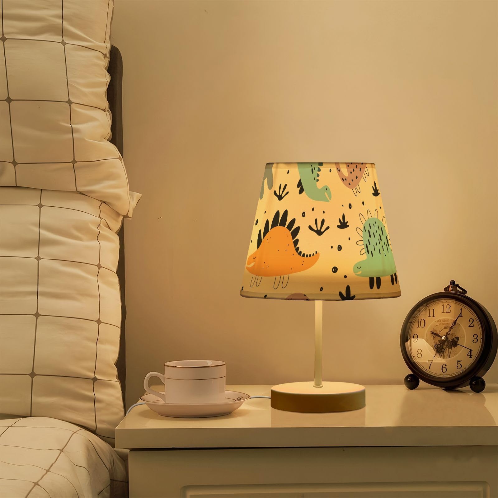 Mnsruu Lámpara de mesita de noche infantil de dinosaurios, lámpara de mesa, bombillas LED, lámpara de escritorio, pantallas de tela para dormitorio, sala de estar, mediana