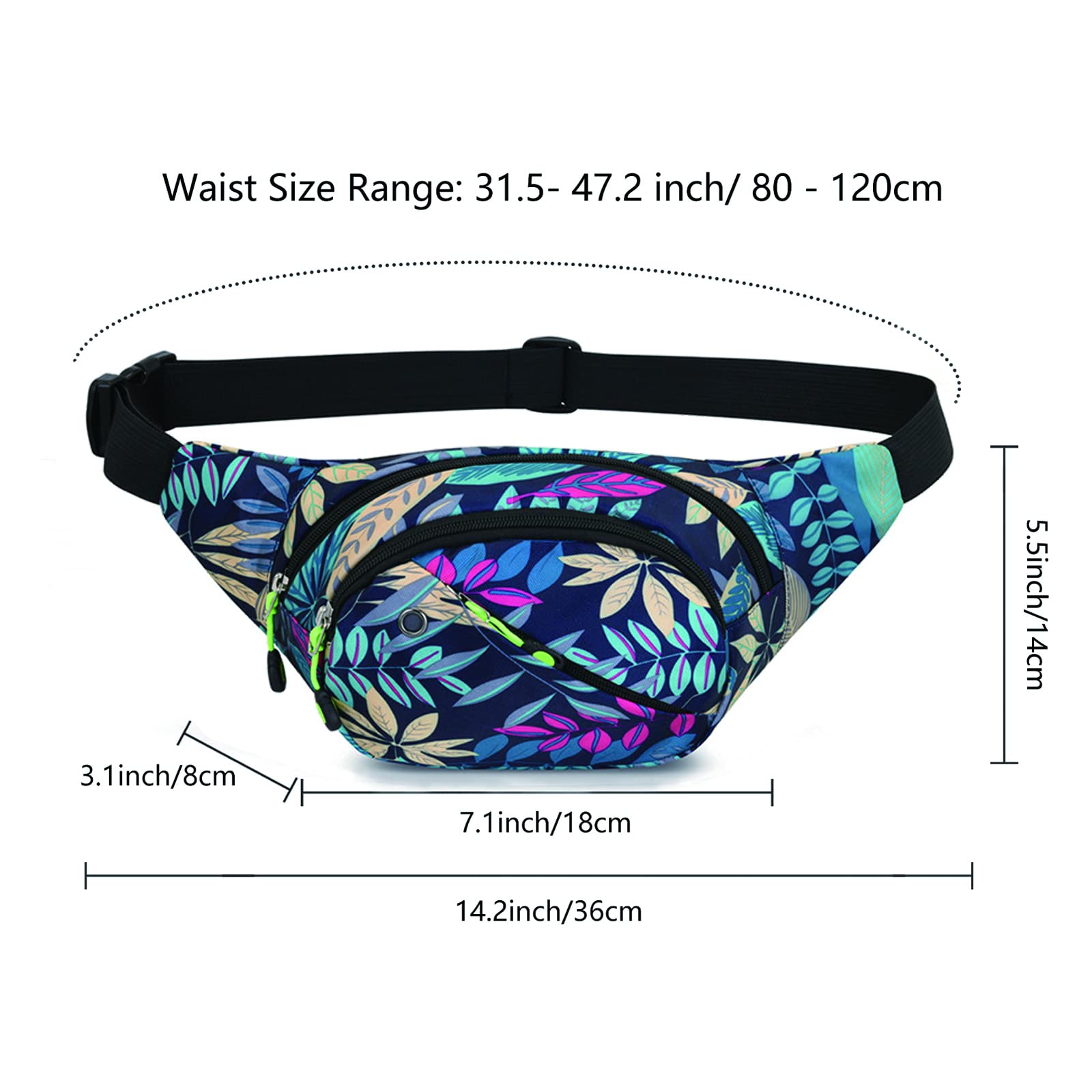 Long Keeper Borsa a banana da donna, uomo, borsa a banana chic, grande, unisex, con 4 tasche con cerniera, cintura regolabile, per sport e trekking all'aria aperta