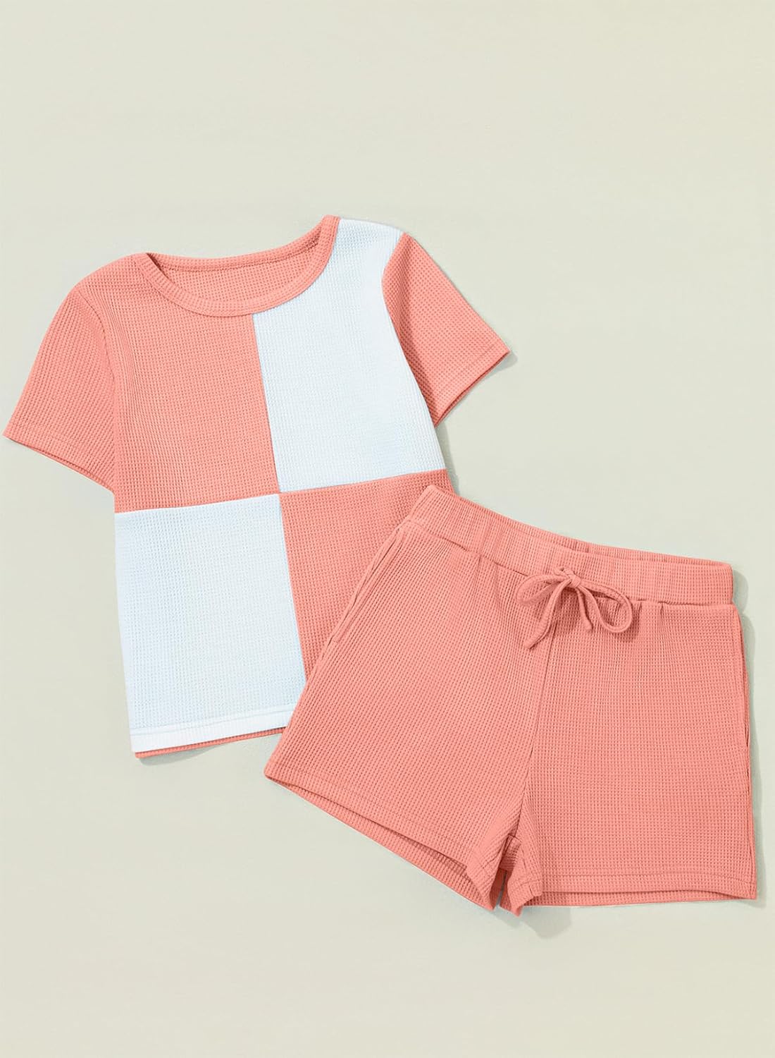 blibean Girls Summer Clothes Sets Kids Waffle Colorblock Outfits Size 6-15 Years - Image 5
