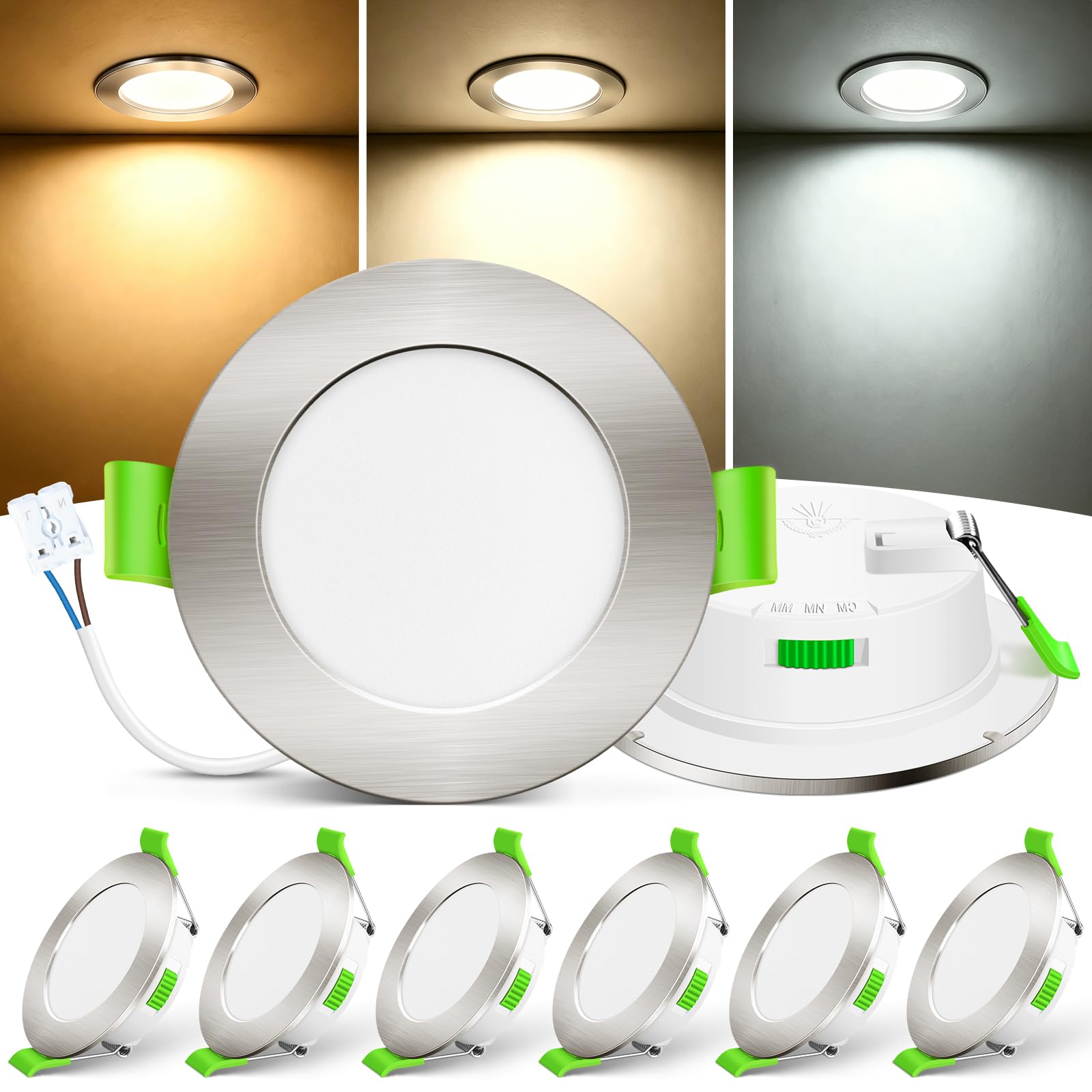 ALUSSO Lot de 6 Spot Led 12V,3CCT Ø55-68mm IP44 Pour Camping-car,Nickel