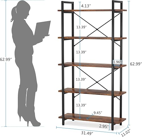 Miniatura 2 de Tribesigns 5 Tier Bookshelf, Industrial Etagere Bookcase with Heavy-Duty Metal Frame, Rustic Tall Book Shelf Unit for Living Room, Study, Home