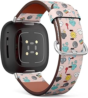 CJBROES Replacement Leather Watch Band, Compatible with Fitbit Versa 3 and Fitbit Sense of Wristband Bracelet Accessory - Kawaii Weather Forecast Colored