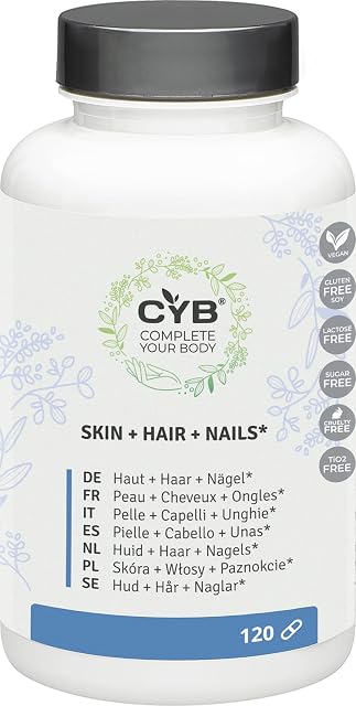 CYB Skin + Hair + Nails - with Biotin, Zinc, Vitamin C and more - Vegan Daily Supplement - 120 Capsules