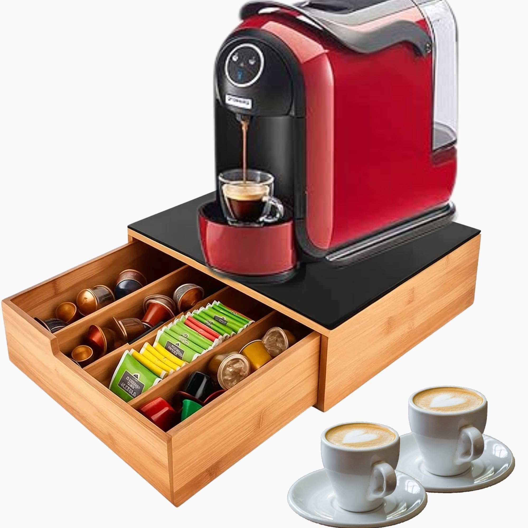 Porta Cialde in Bambù con Cassetto – Organizer Elegante per Cialde, Capsule e Tisane
