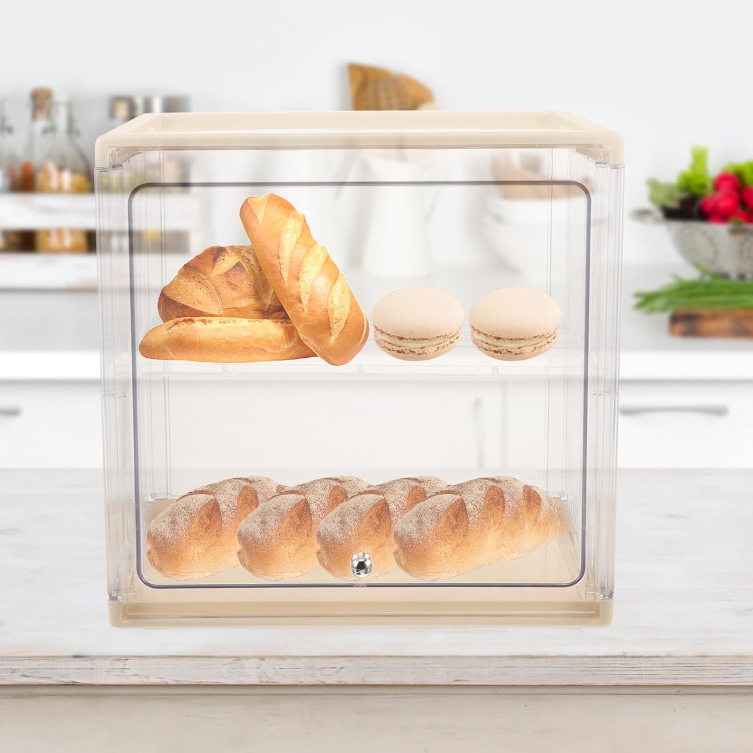SECFOU Bread Storage Bin Double-layer Plastic Bread Box with Lid Kitchen Countertop Organizer and Snack Storage