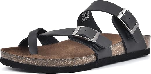 WHITE MOUNTAIN Gracie Signature Comfort-Molded Footbed Sandal, Black/Leather, 10