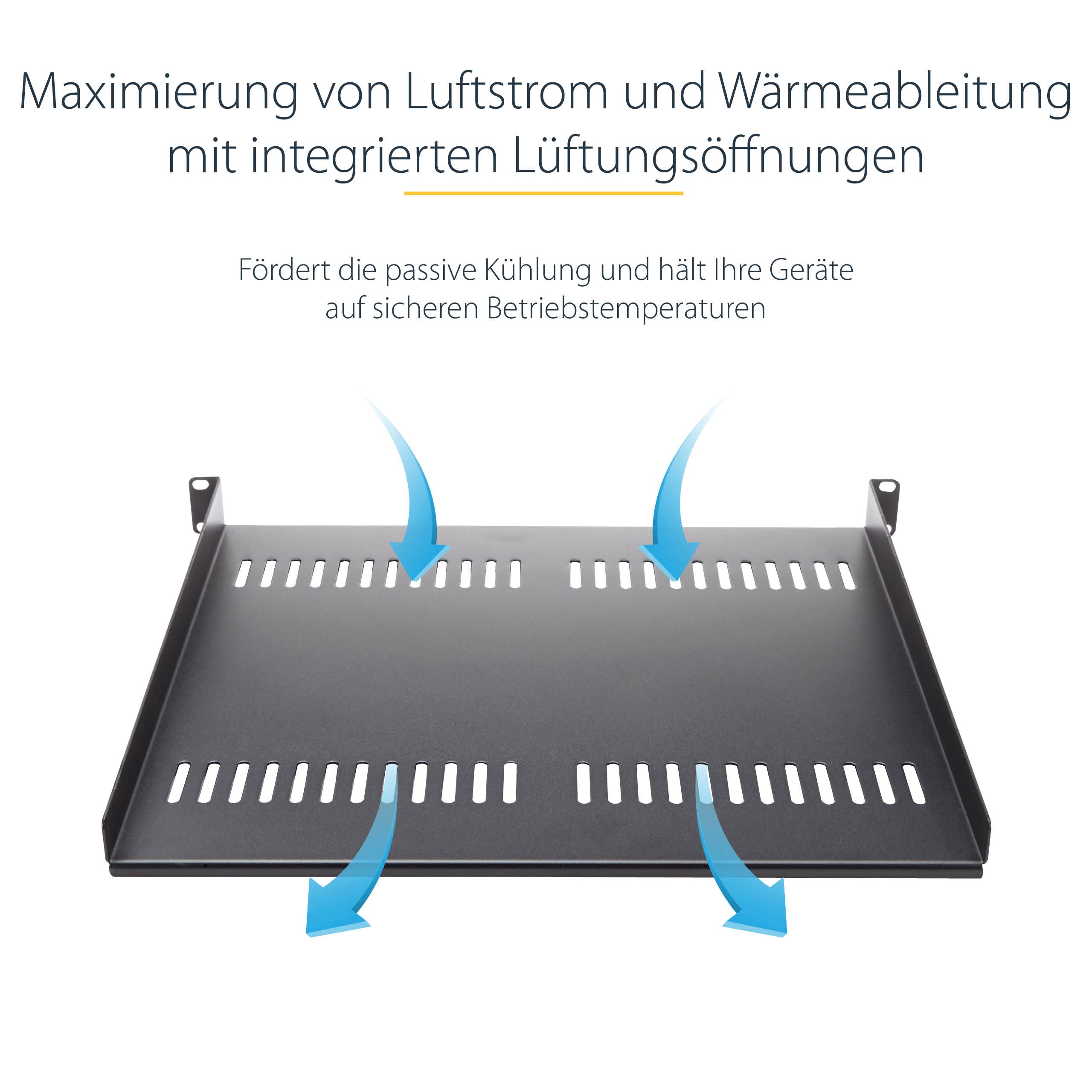 StarTech.com 1HE Regalboden für Racks - Belüftete Freitragende Fachboden für 19" Netzwerkschränke und Racks, 20kg, 10" Tief