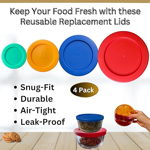 Miniatura 5 de Tapas de repuesto para cuencos de almacenamiento Pyrex, Anchor Hocking y KlareWare, color verde, naranja, azul y rojo para 1, 2, 4 y 7 tazas, solo