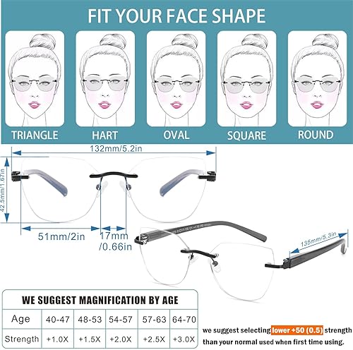 Miniatura 6 de Anteojos de lectura progresivos para mujer, lectores multifocales bifocales sin montura sin marco, sin marco