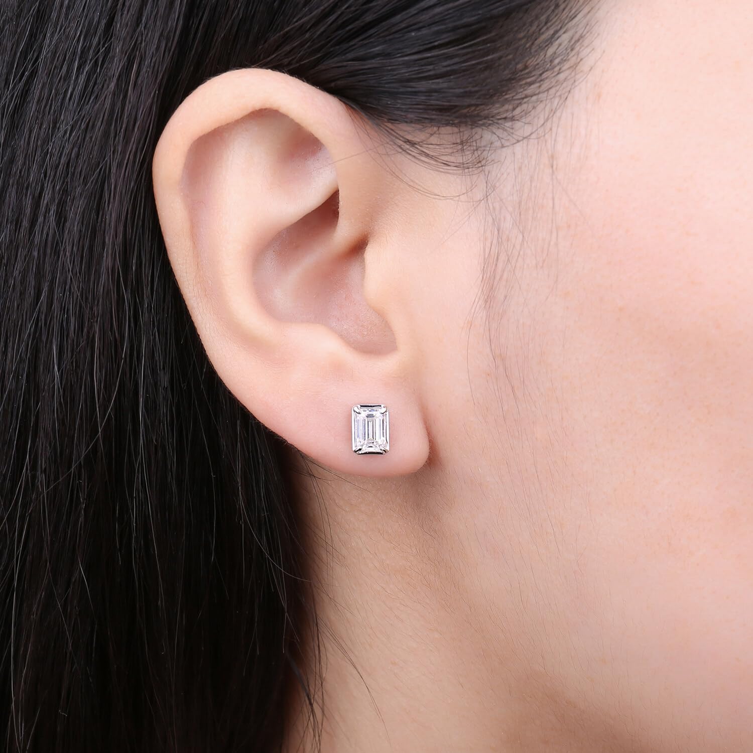 JewelryPalace Pendientes Mujer Plata 1ct Moissanita Corte Esmeralda Clásicos, Pendientes Solitario Tuerca con Piedras Plata/Oro/Oro Rosa Diamante Simulado, Pendientes en un Conjunto Joyas para Novia
