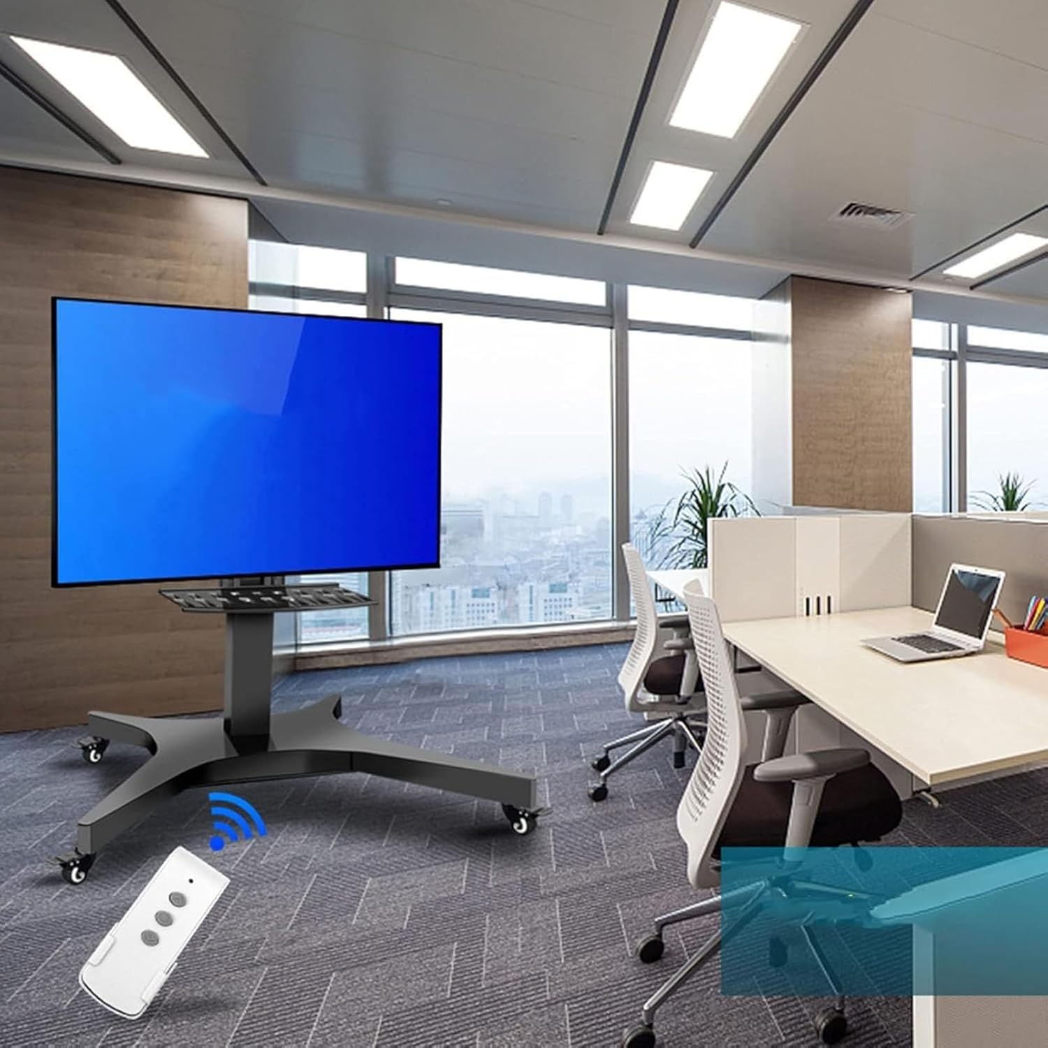 Mobile TV Cart Stand with Wheels - Motorized TV Mount, Mobile TV Stand Cart with Height Adjustable, Motorized TV Lift Fits 32-75 Inch Screen, 4 Step Height Memory Function