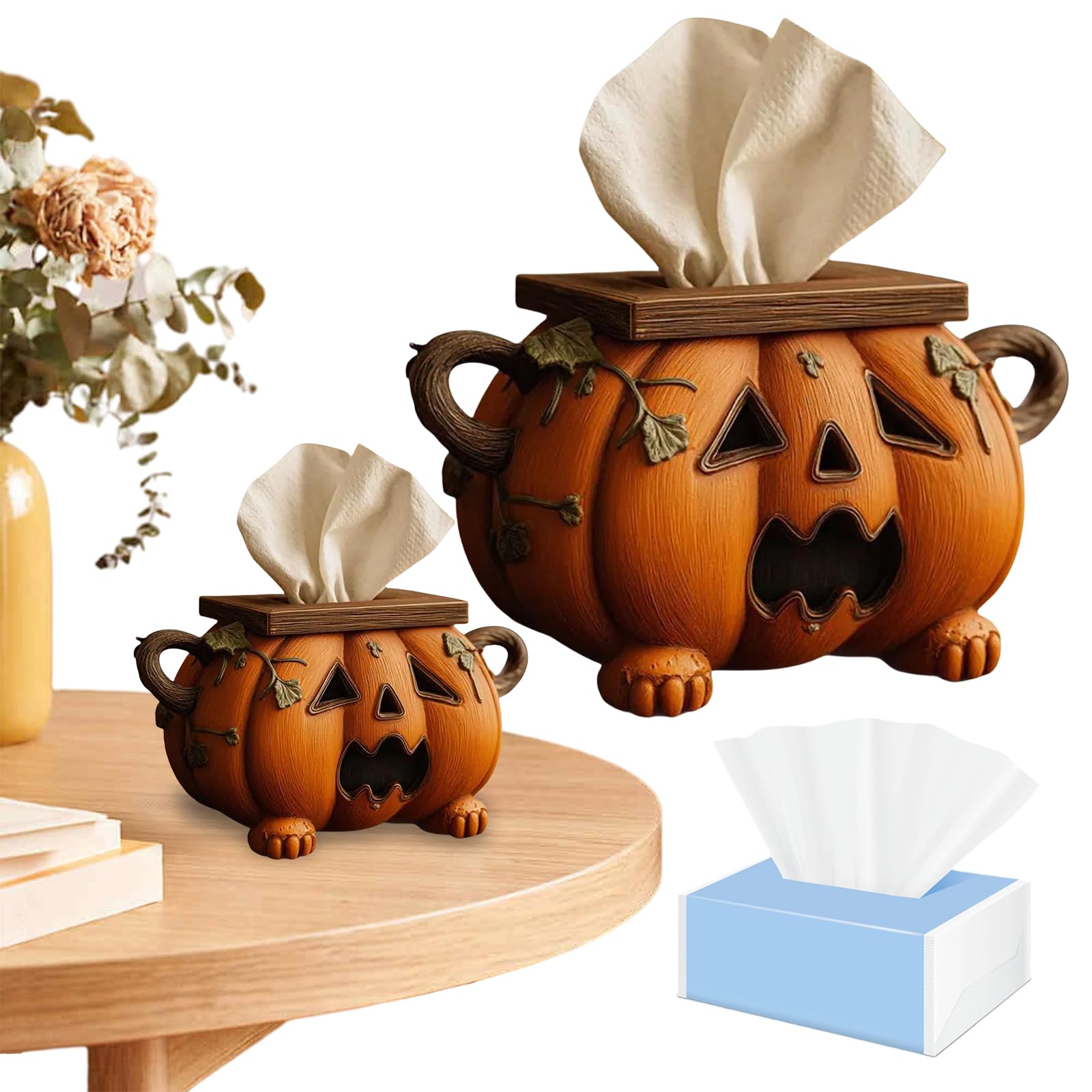 Aodejoy Pumpkin Halloween Tissue Box Holder, Jack-O’-Lantern Tissue Dispenser, Spooky Jack O Lantern Tissues Holder, Cute And Scary Fall S Tissues Dispenser For Bathroom, Kitchen, Office
