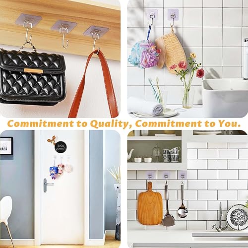 Miniatura 5 de Ganchos de pared  Ganchos adhesivos resistentes para colgar, 44 libras (máximo), resistentes al agua y al óxido, diseño transparente, ganchos de