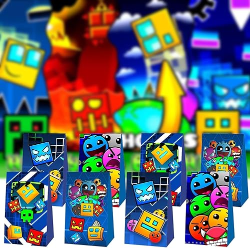 Miniatura 5 de MEGIMA 12 bolsas de regalo geométricas estéticas para fiesta de tablero, suministros de fiesta de cumpleaños para decoraciones de fiesta de