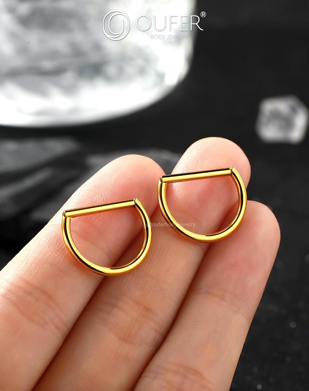 OUFER 2PCS Titanium Nipple Rings, D-shaped Nipple Piercing Jewelry, 14G Clicker Septum Daith Lightweight Body Piercing Jewelry for Women Men 14MM