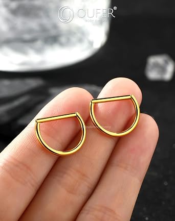 OUFER チタンニップルリング2個、D型ニップルピアスジュエリー、14Gクリッカーセプタムダイス 軽量ボディピアスジュエリー レディース メンズ 14mm
